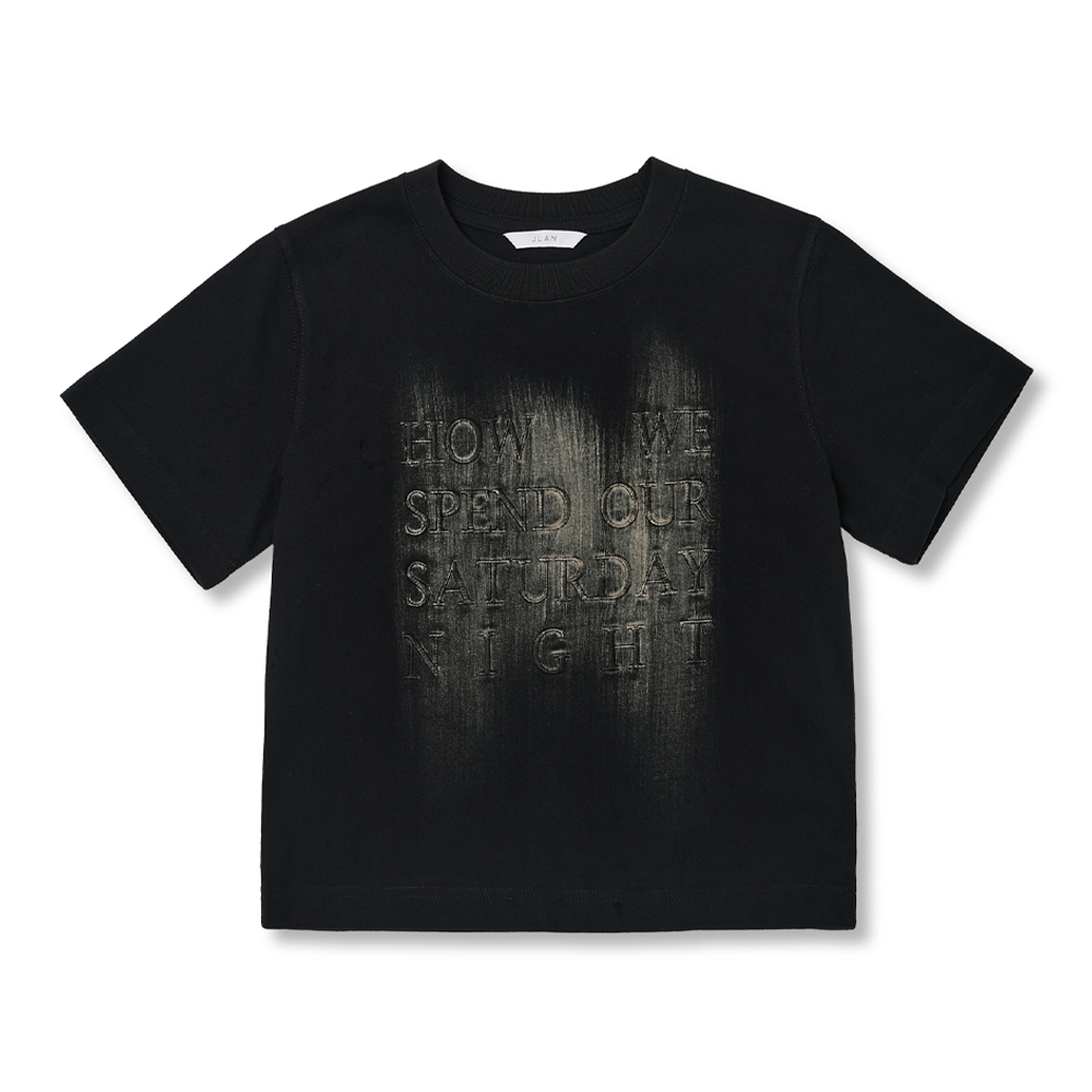 우먼즈 크롭 브러쉬 페이딩 하프 슬리브 티셔츠 (블랙)